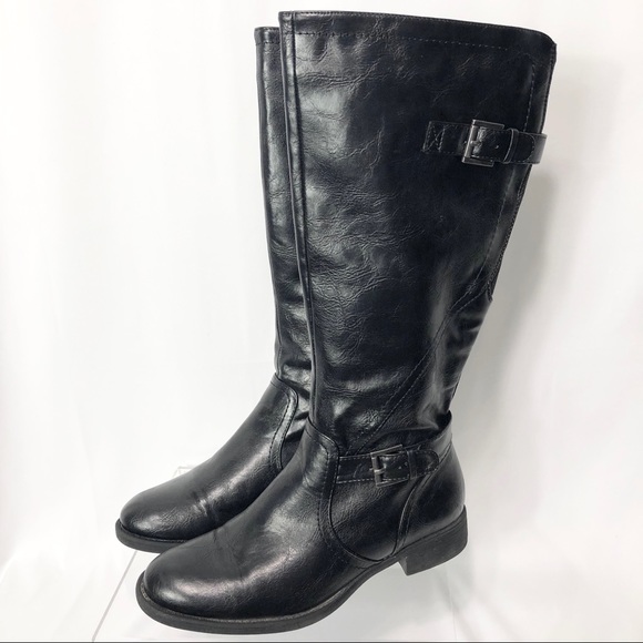 Yuu Shoes - Yuu Black knee Hi Double Buckle riding boots 7.5